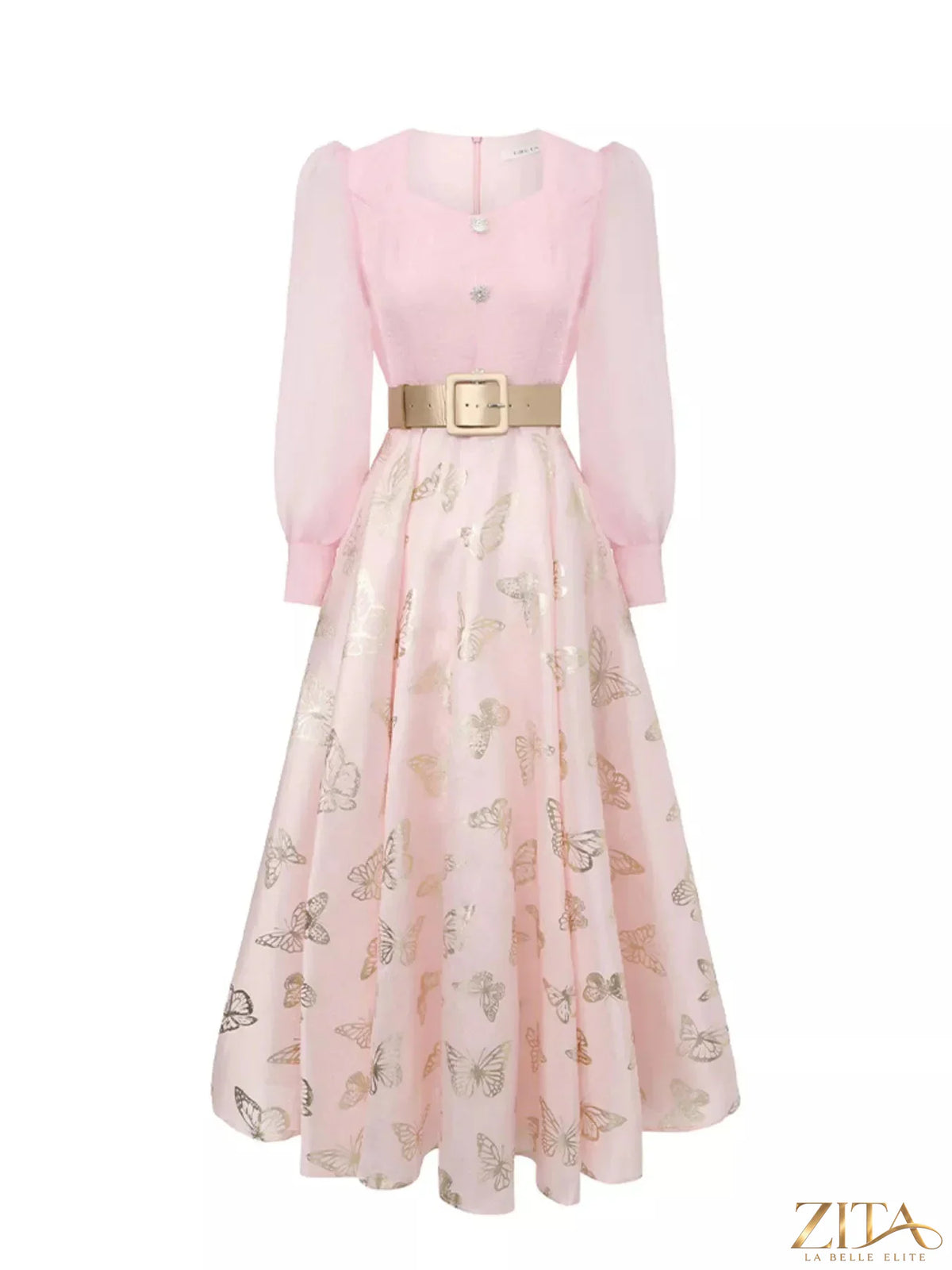 Butterfly print puff sleeve dress by Trendsi featuring a flowy silhouette and vibrant butterfly patterns on lightweight fabric.