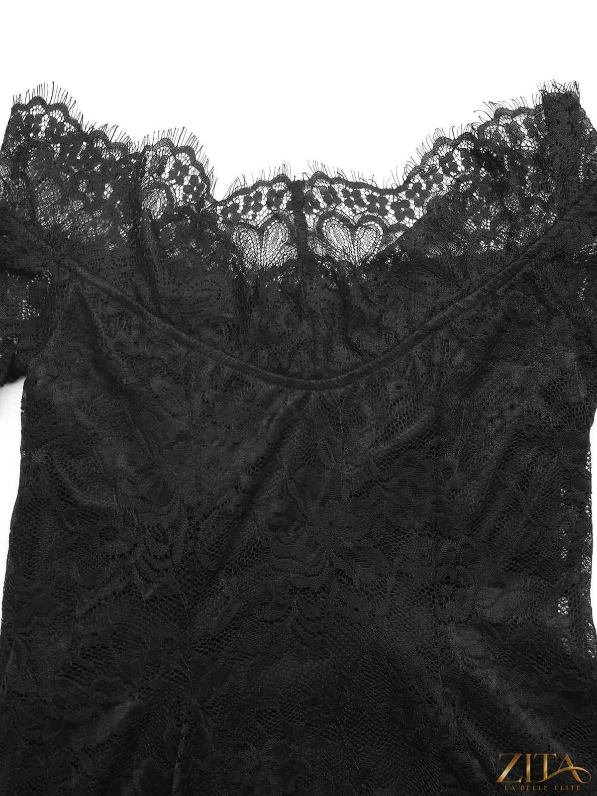 Zita La Belle Elite lace off-shoulder mini dress featuring delicate fabric and stylish design, perfect for elegant occasions.