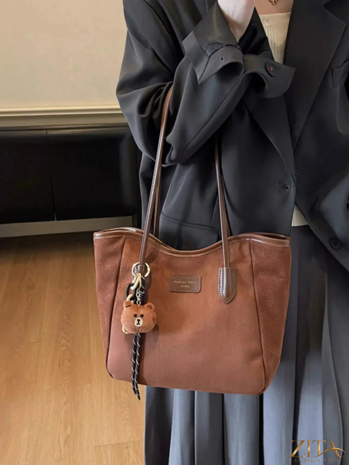 Zita La Belle Elite suede casual tote bag with sturdy handles and spacious interior, ideal for everyday use.