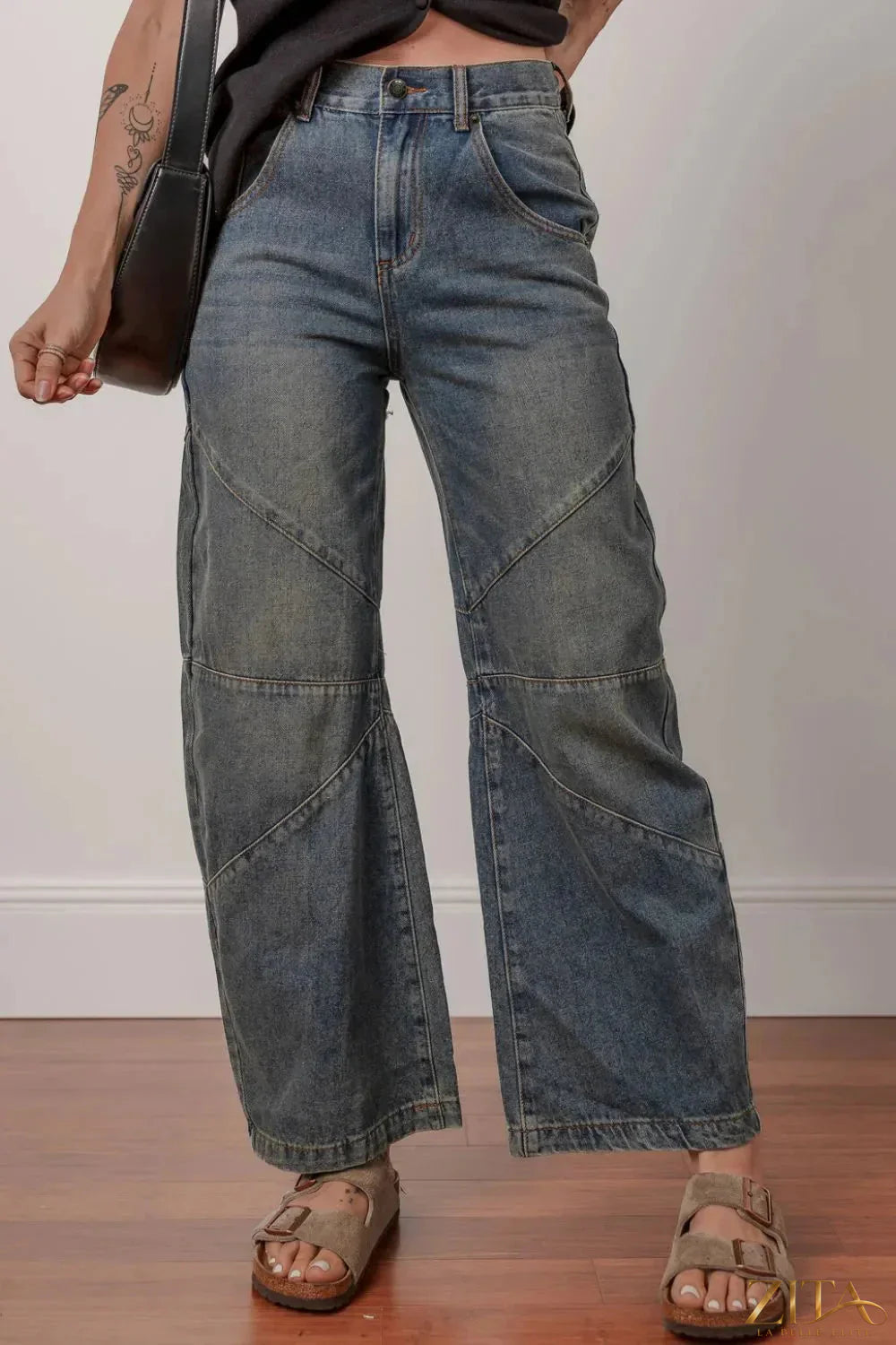 Zita La Belle Elite high waist jeans with exposed stitching, loose straight fit, and classic denim style.