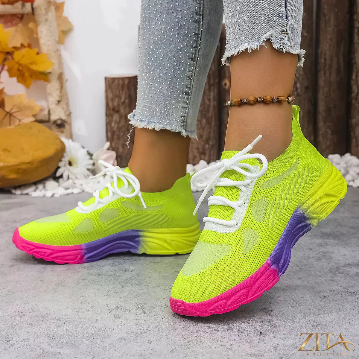Zita La Belle Elite lace-up round toe sneakers with white and pastel accents, casual athletic footwear for women.