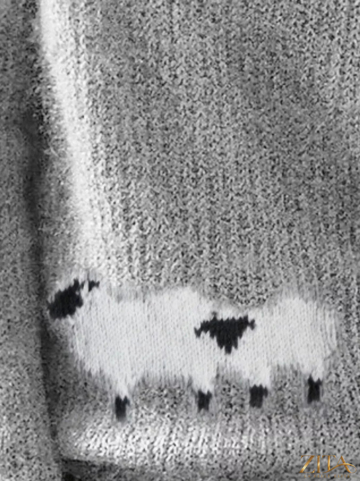 Plus size sheep pattern round neck sweater by Zita La Belle Elite, featuring a cozy full-size sheep design on soft fabric.
