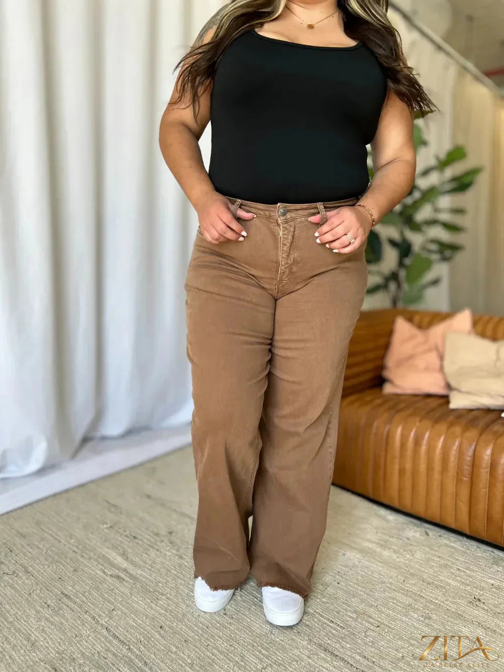 Zita La Belle Elite RFM full size high-rise wide-leg jeans in garment dye with a relaxed fit and classic denim look.