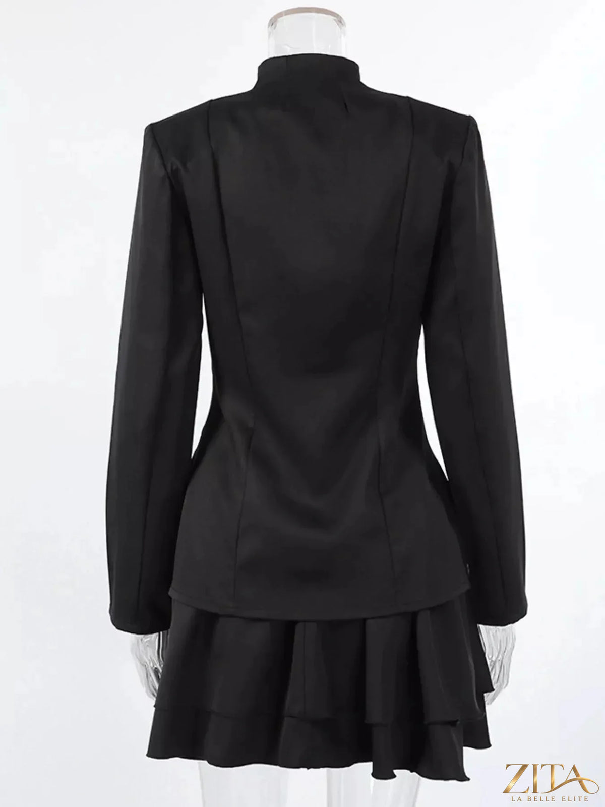 Elegant Zita La Belle Elite stand collar blazer and mini skirt set, featuring tailored fit and stylish design.