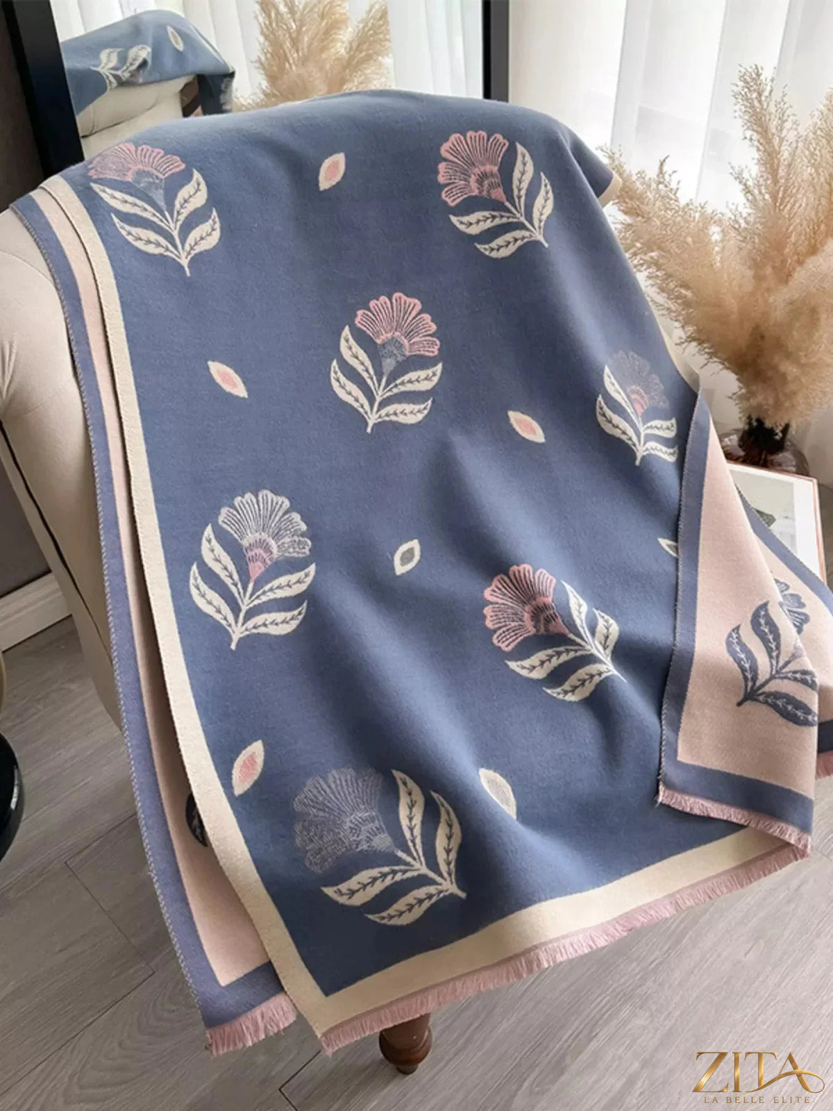 Printed raw hem shawl by Zita La Belle Elite featuring vibrant patterns and a casual, lightweight design.