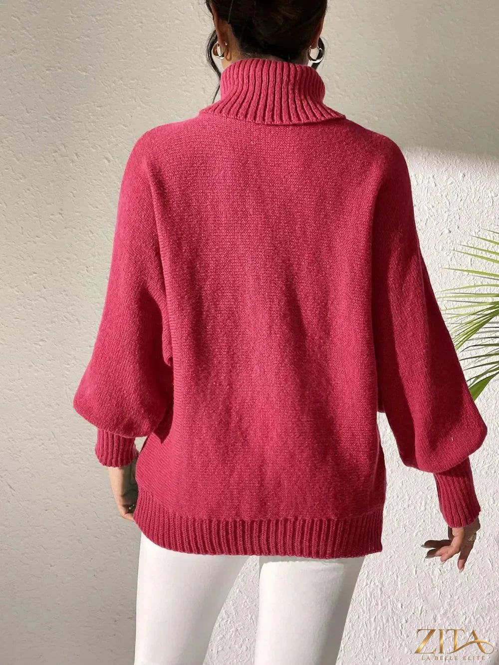 Zita La Belle Elite long sleeve turtleneck sweater in cozy knit fabric, worn by a model showcasing its stylish fit.