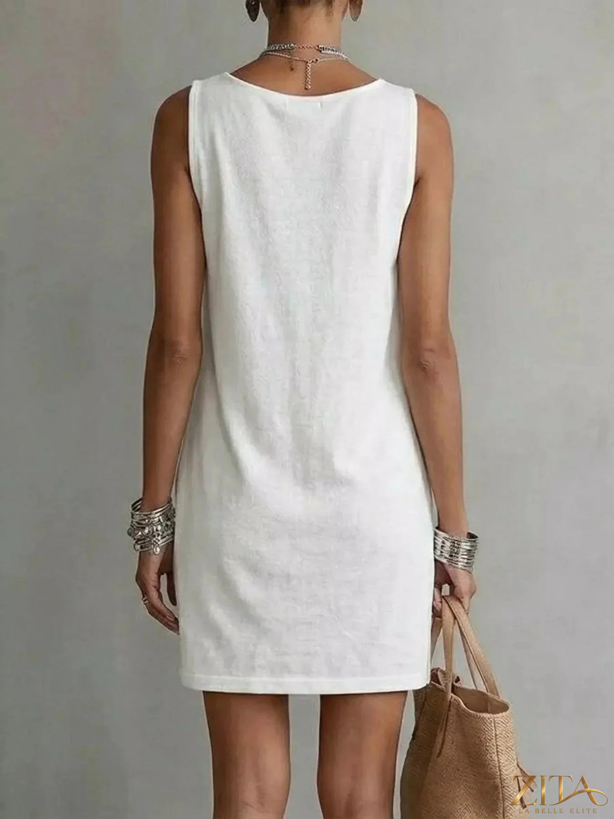 Zita La Belle Elite casual sleeveless mini dress with cowl neck, black, fitted, suitable for summer or casual outings.