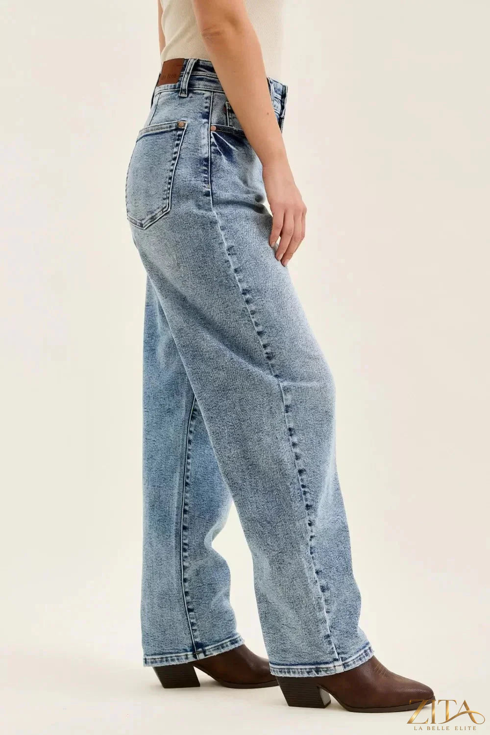 Zita La Belle Elite Judy Blue Marlow Arc Leg jeans with double waistband and stylish design, featuring a classic denim look.