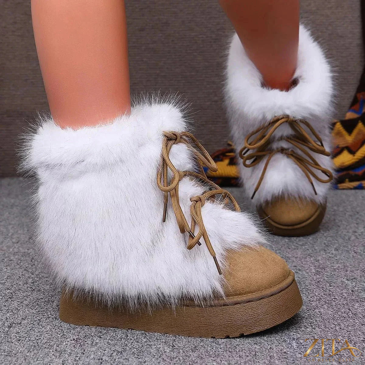 Zita La Belle Elite winter faux fur trimmed lace-up boots with stylish design and cozy fur accents for cold weather.