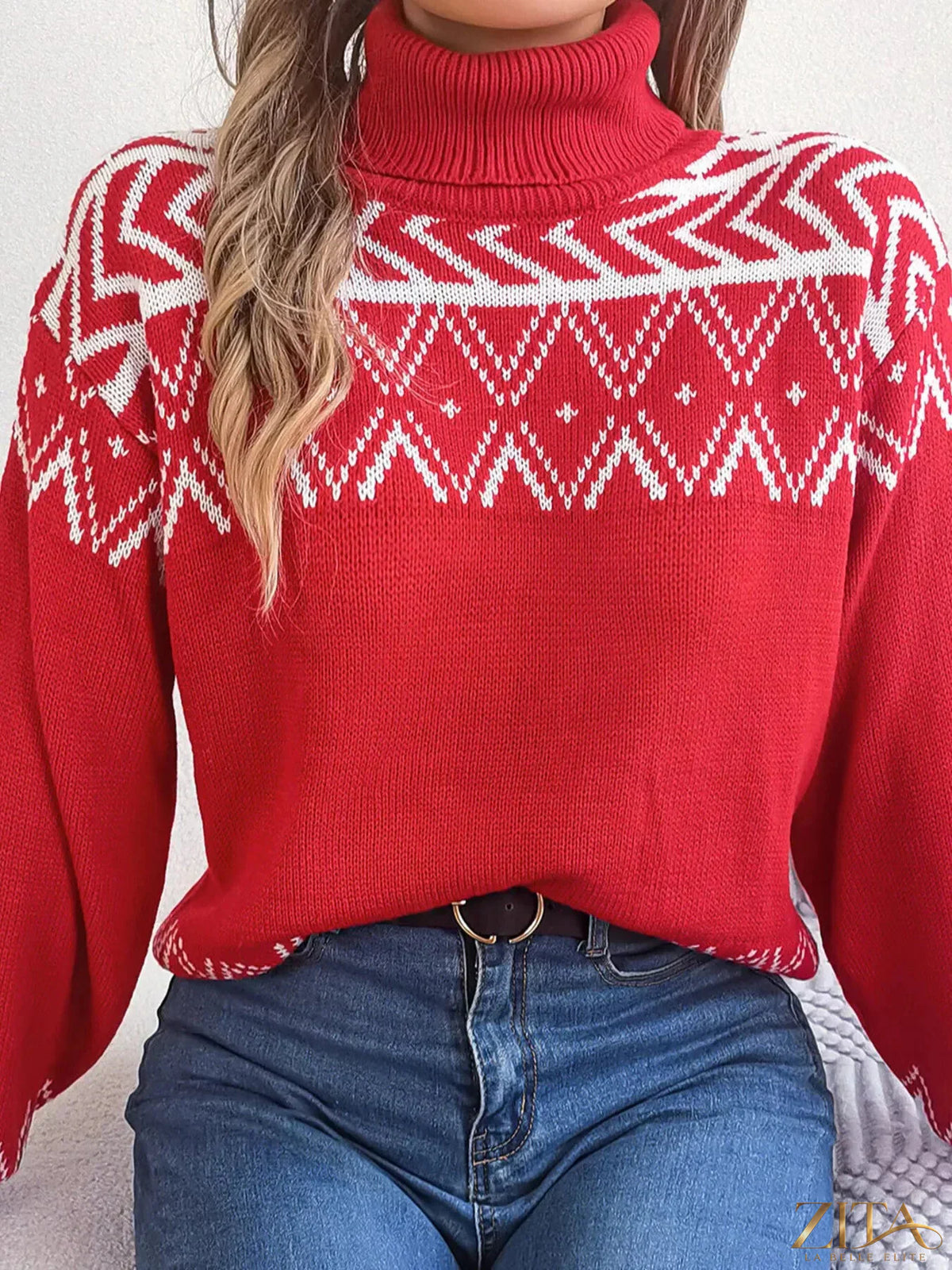 Zita La Belle Elite turtleneck dropped shoulder sweater in soft knit, featuring a relaxed fit and cozy style.
