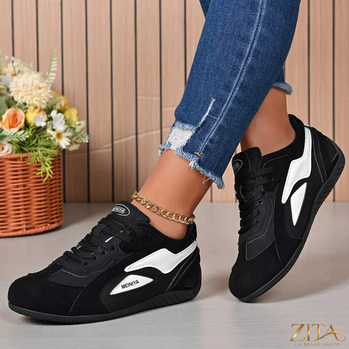 Zita La Belle Elite round toe lace-up sneakers with white soles and stylish design, perfect for casual wear and everyday fashion.