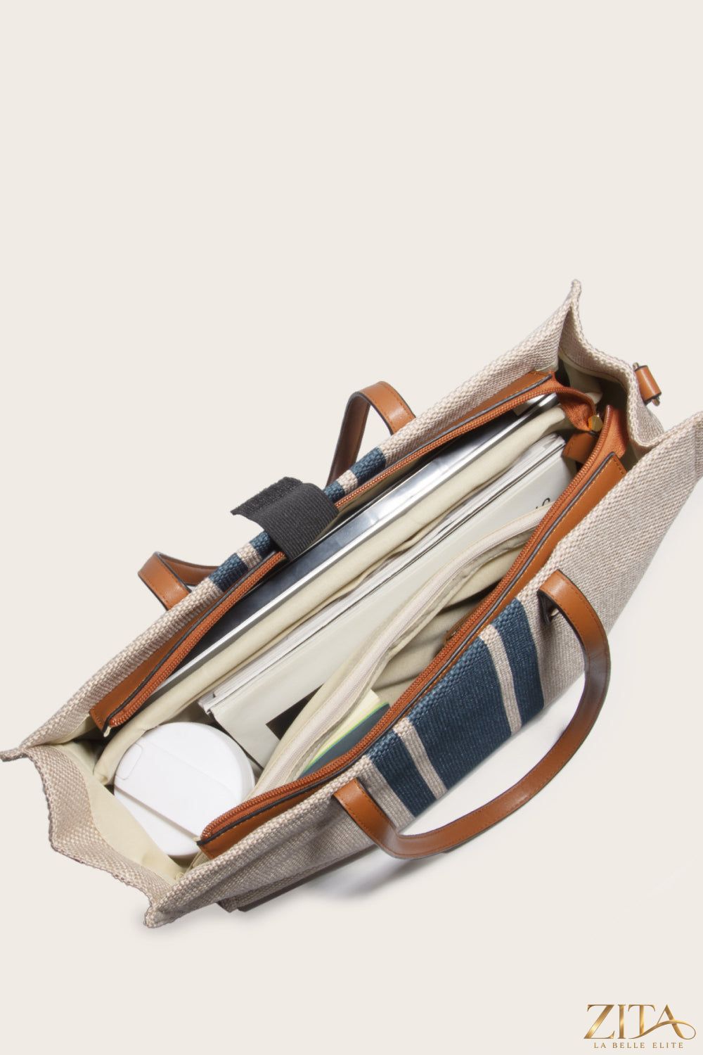 Zita La Belle Elite striped tote bag with colorful fabric straps and spacious interior, perfect for everyday use.