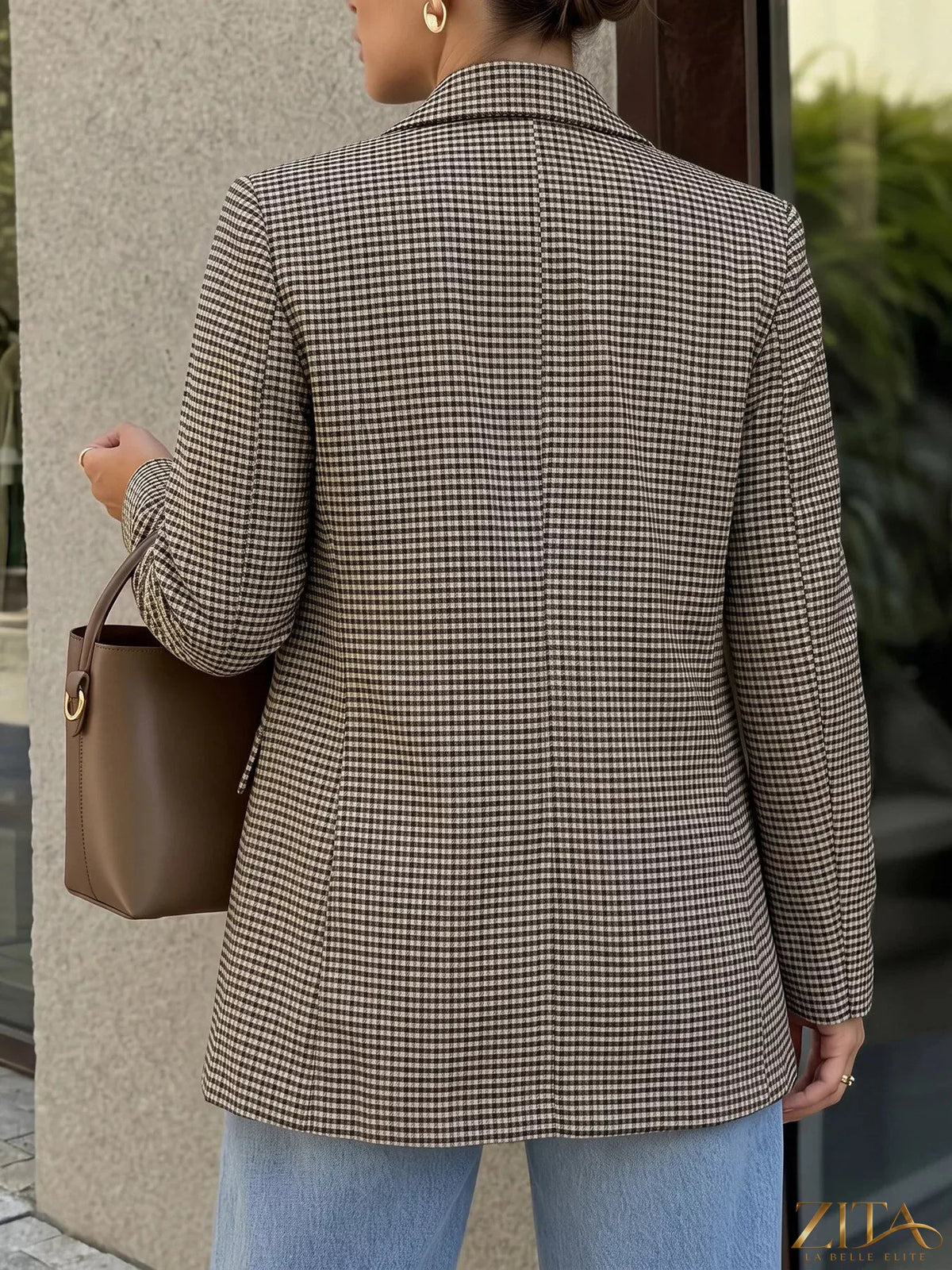 Zita La Belle Elite plaid blazer with lapel collar and double-breasted front, tailored for a stylish, sophisticated look