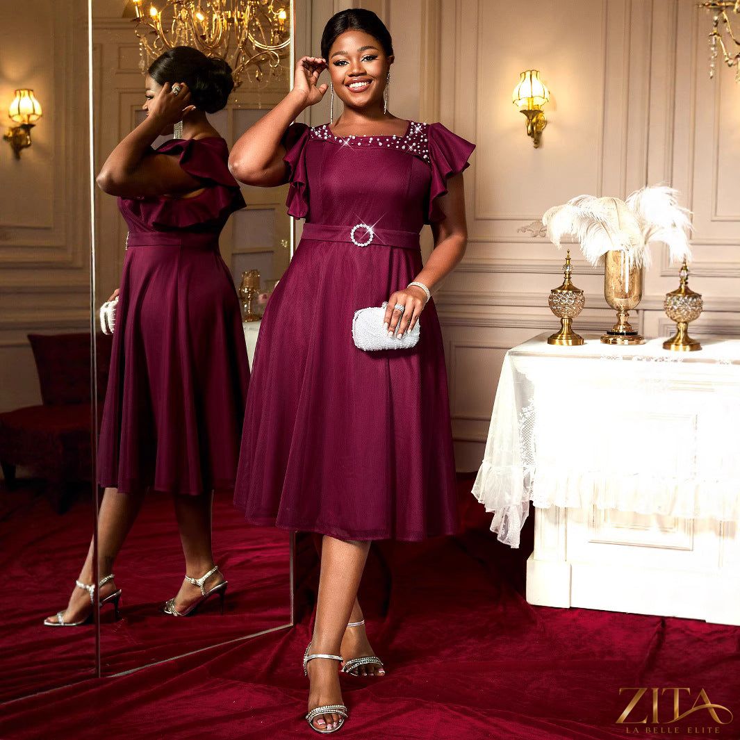 Elegant summer mesh dress for women with butterfly sleeves and ruffles, perfect for parties and weddings by Zita La Belle Elite.