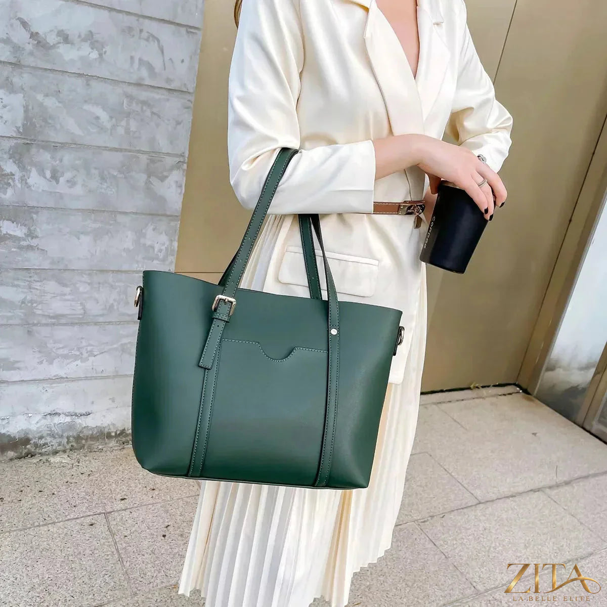 Zita La Belle Elite PU leather tote bag with sturdy handles and spacious interior, stylish for everyday use and casual outings.