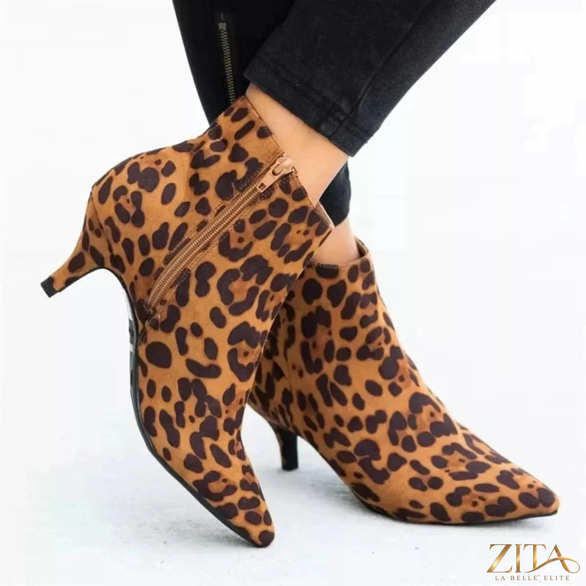Zita La Belle Elite point toe kitten heel boots with sleek design, showcasing smooth black leather and elegant silhouette.