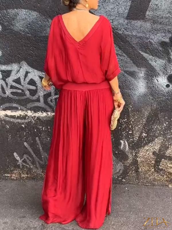 Zita La Belle Elite solid-color chiffon two-piece casualwear set in various colors, featuring a relaxed fit and stylish design.