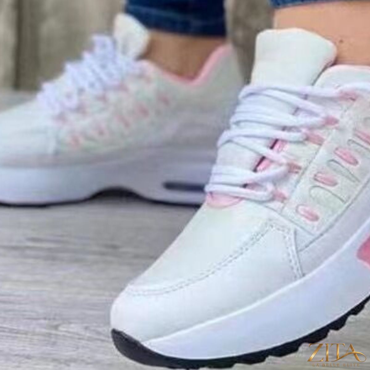 Zita La Belle Elite lace-up round toe sneakers in white featuring stylish design and comfortable fit.