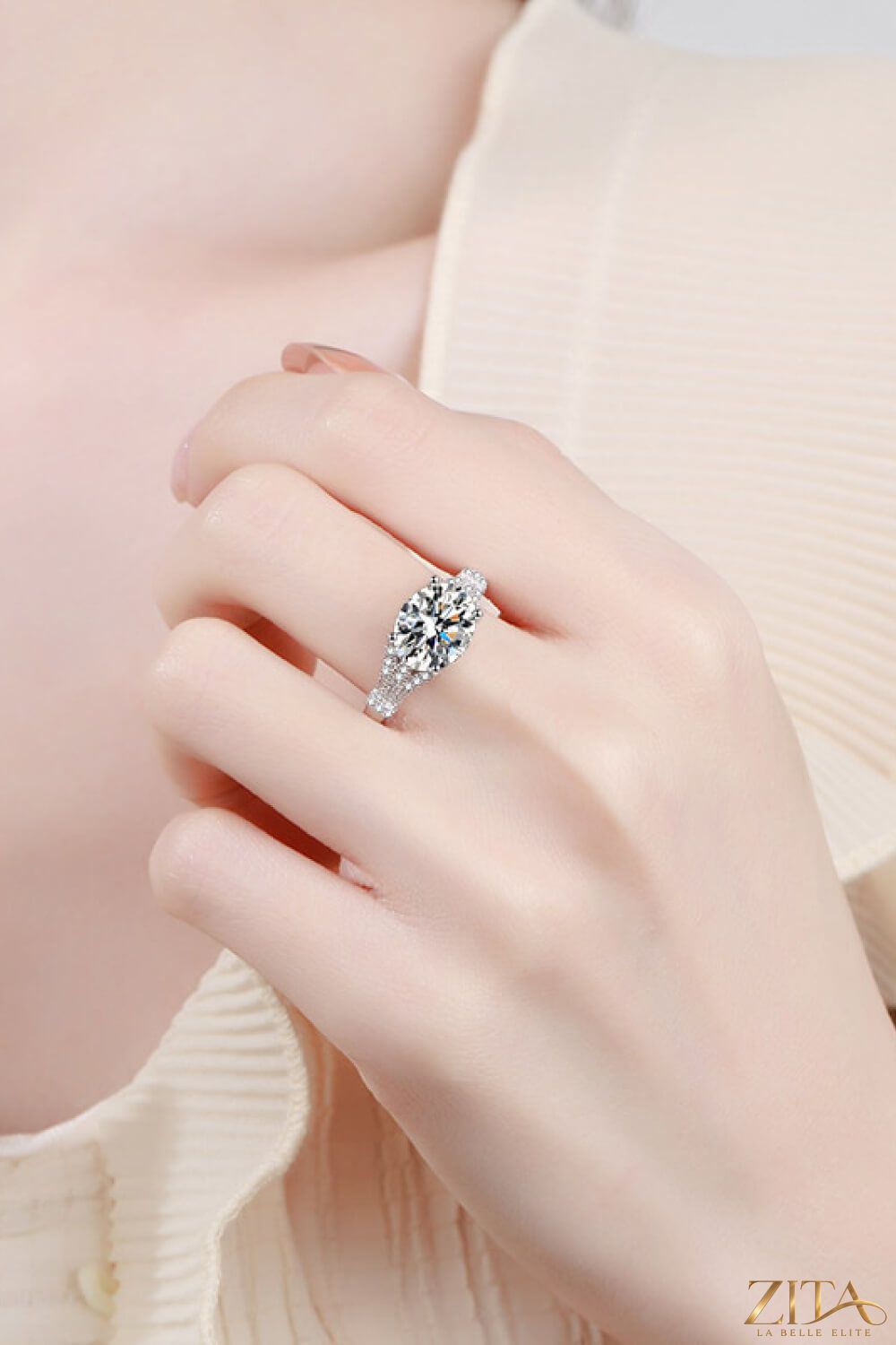 Unpredictable Day 3 Carat Moissanite Ring by Trendsi featuring a sparkling, round-cut moissanite gemstone set in a sleek band.