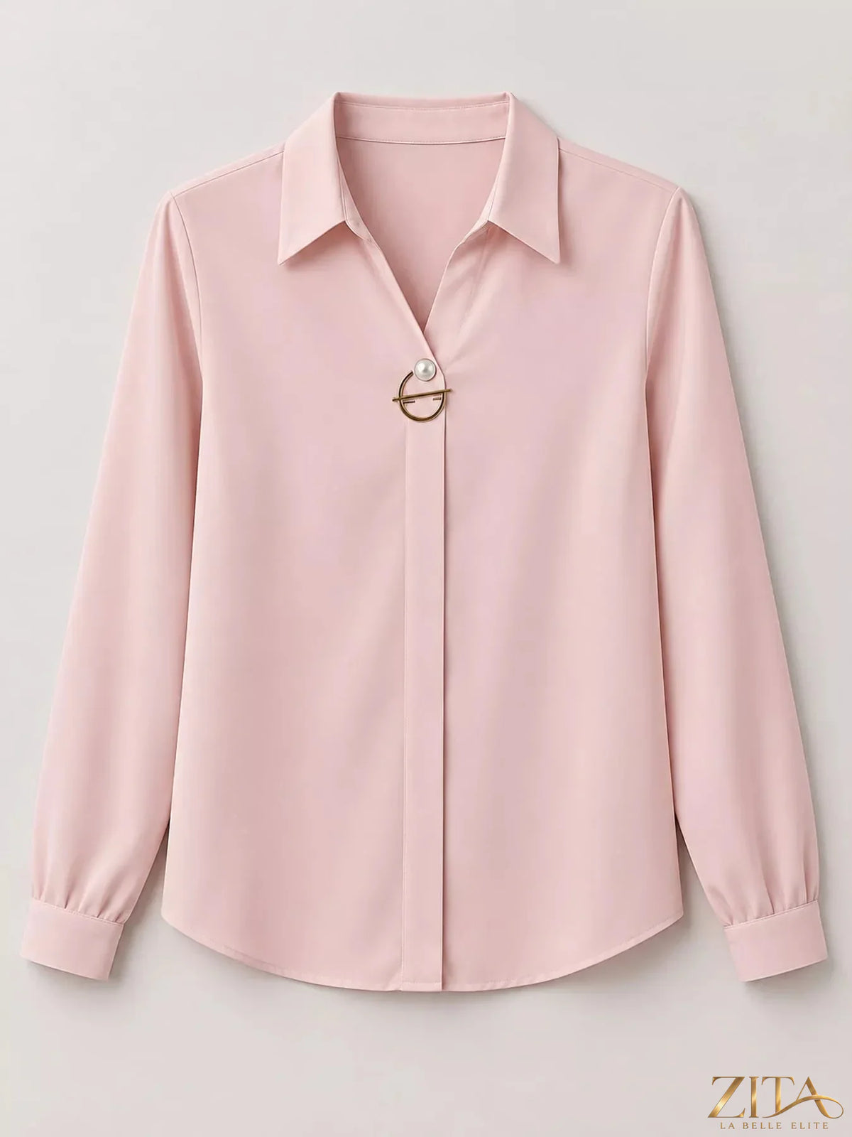 Zita La Belle Elite long sleeve satin blouse in elegant black with a relaxed fit and button-front closure