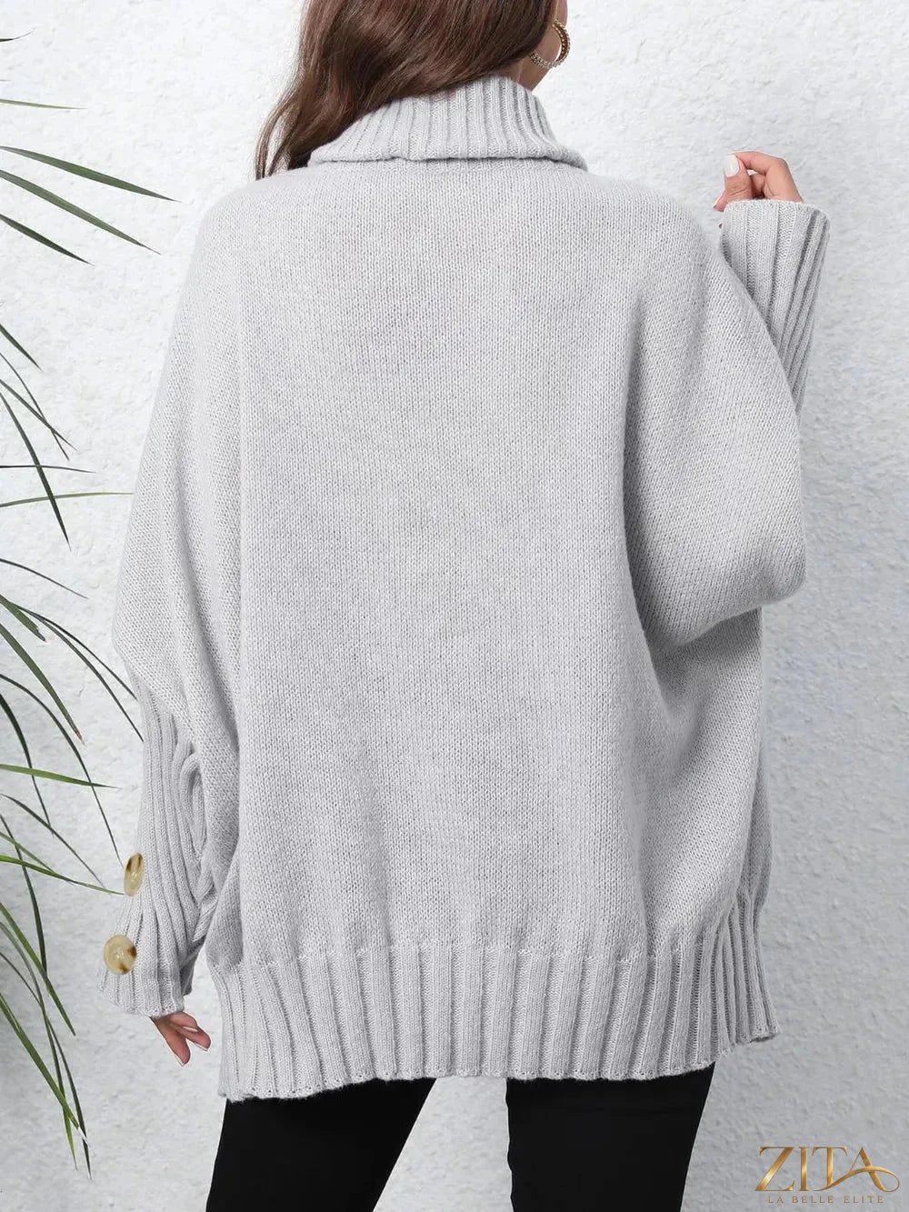 Trendsi turtleneck long sleeve sweater in soft knit fabric, featuring a fitted silhouette and classic ribbed collar.