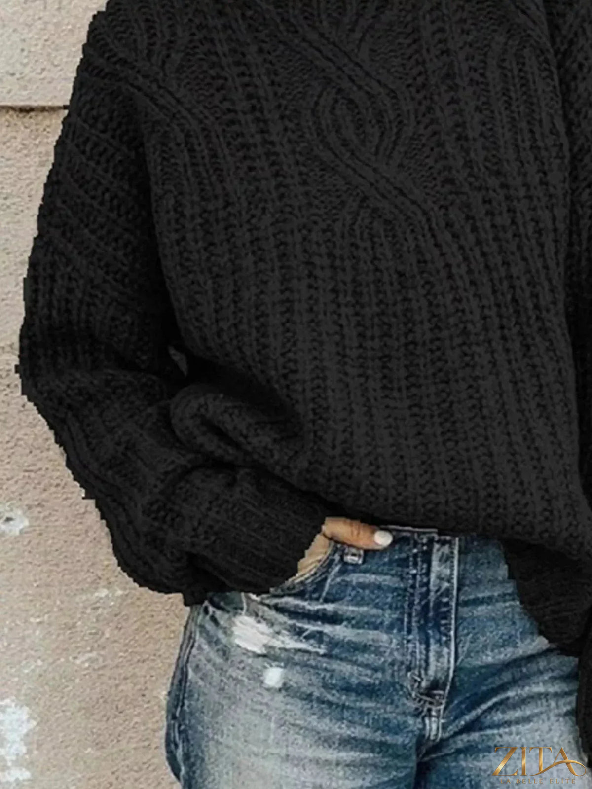 Zita La Belle Elite long sleeve turtleneck sweater in soft fabric, featuring a fitted design and classic turtleneck collar.