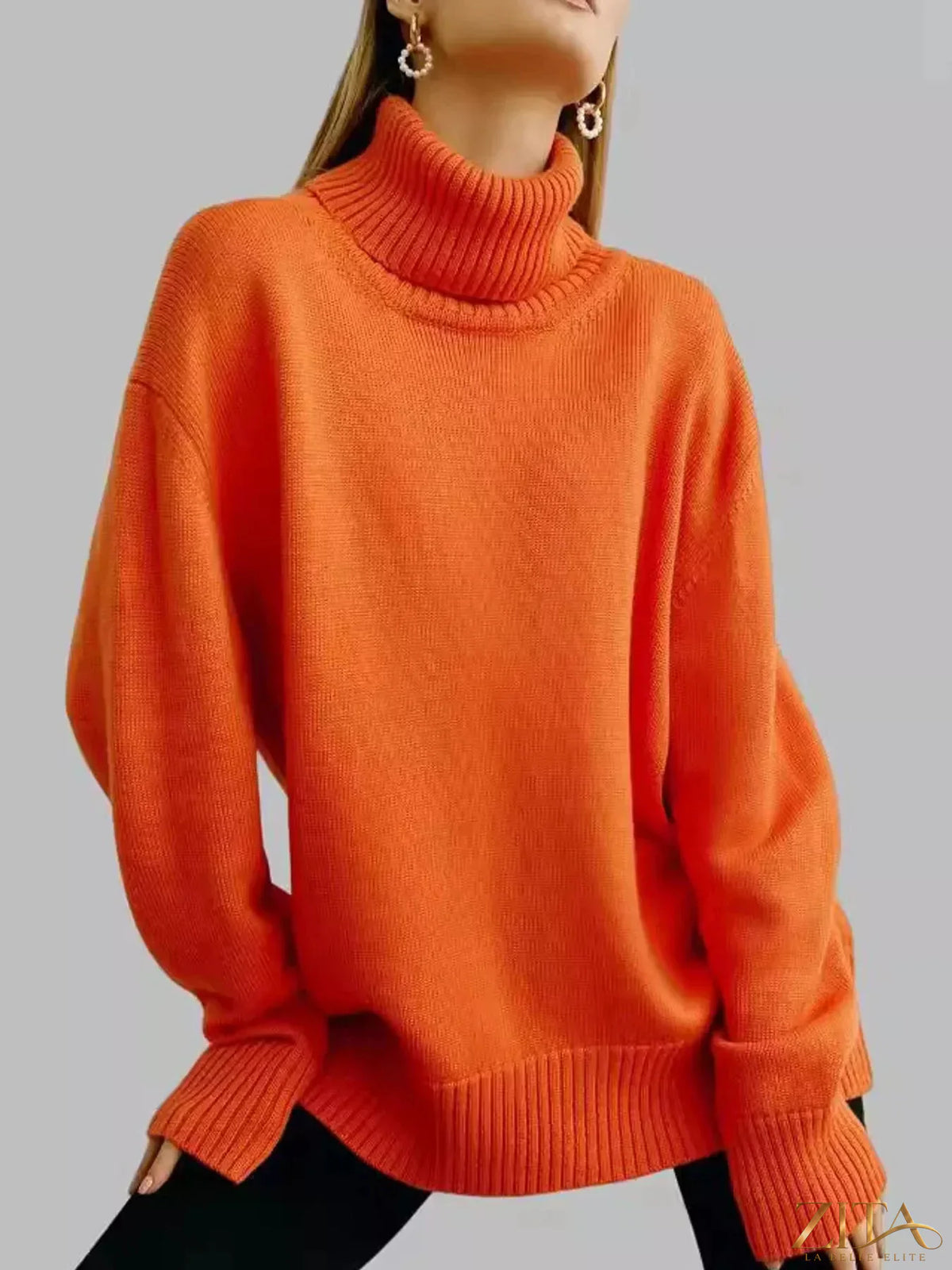Zita La Belle Elite turtleneck dropped shoulder sweater in soft knit, featuring a relaxed fit and stylish design.