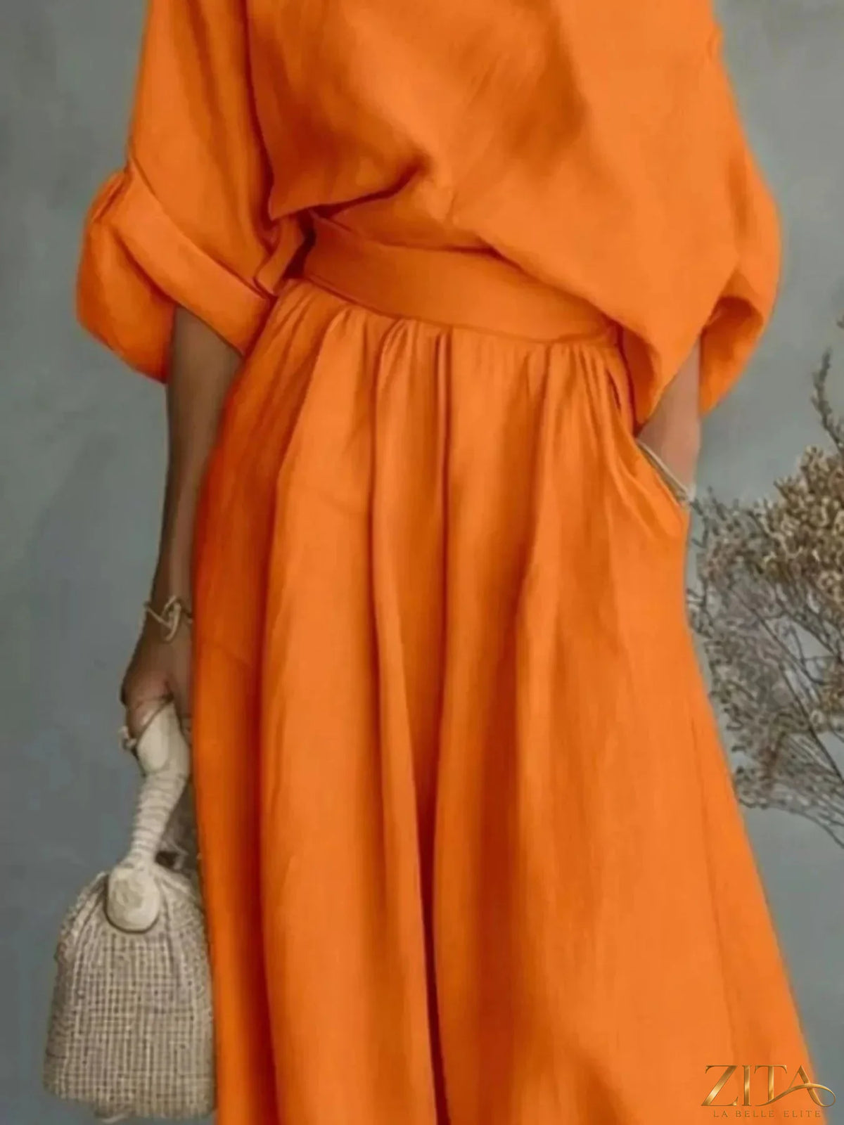 Plus size Zita La Belle Elite one-shoulder top and wide-leg pants set, stylish and comfortable for casual wear.