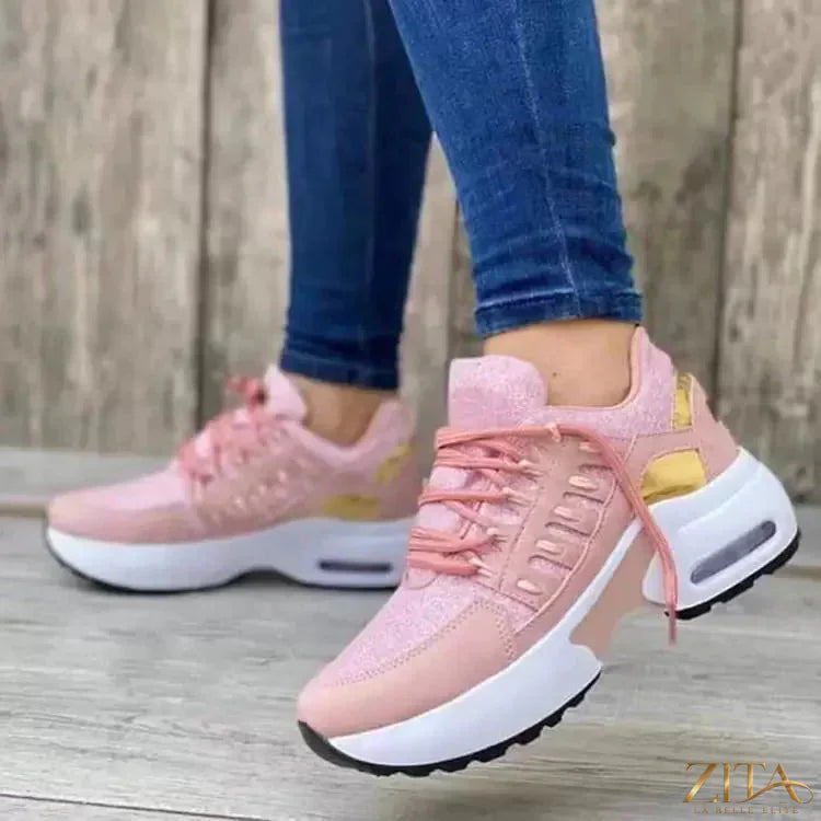 Zita La Belle Elite lace-up round toe sneakers in white with cushioned soles and stylish design for casual wear