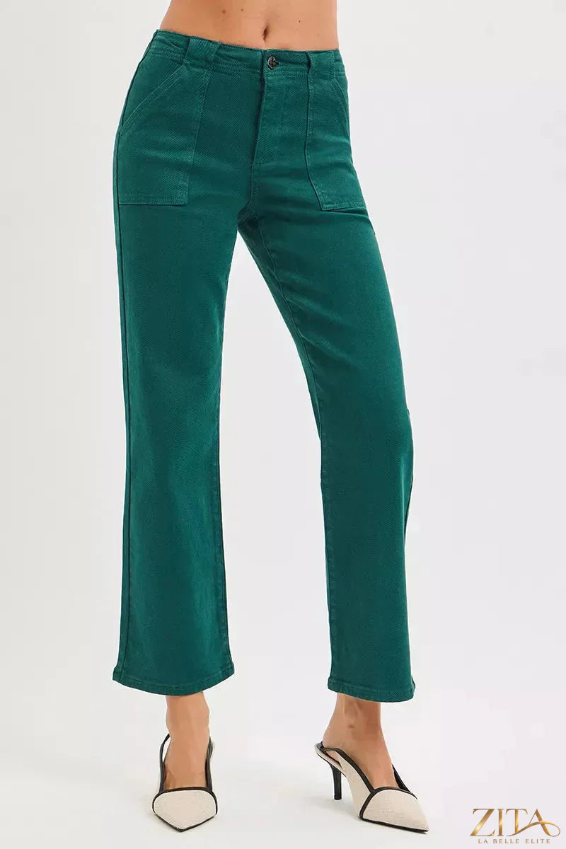 Zita La Belle Elite RISEN high-rise ankle flare jeans with patch pockets, denim fabric, and stylish fit.