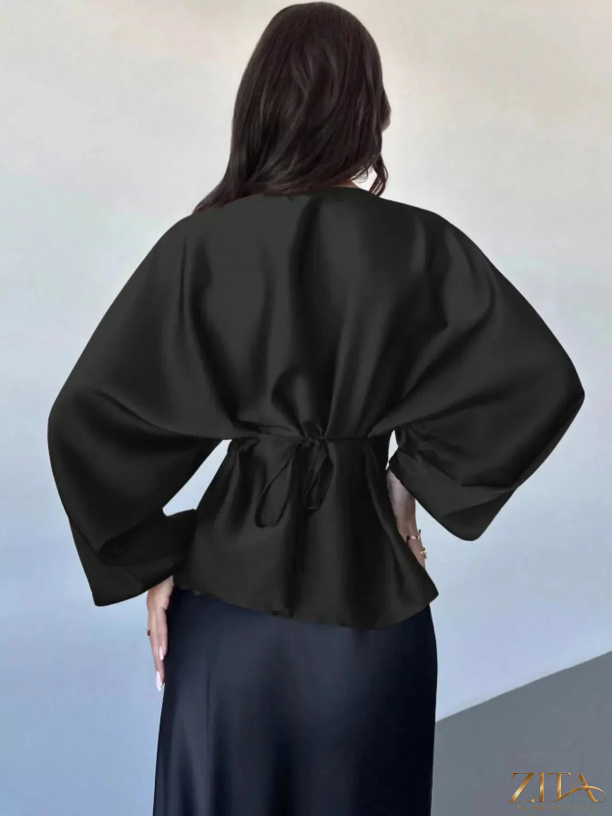 Zita La Belle Elite back tie long sleeve blouse in soft fabric, featuring a stylish back tie detail and classic long sleeve design.