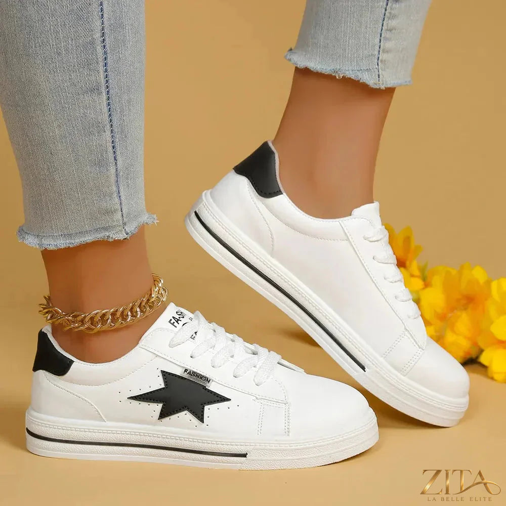 Zita La Belle Elite star round toe lace-up sneakers with white soles and stylish design, perfect for casual wear.