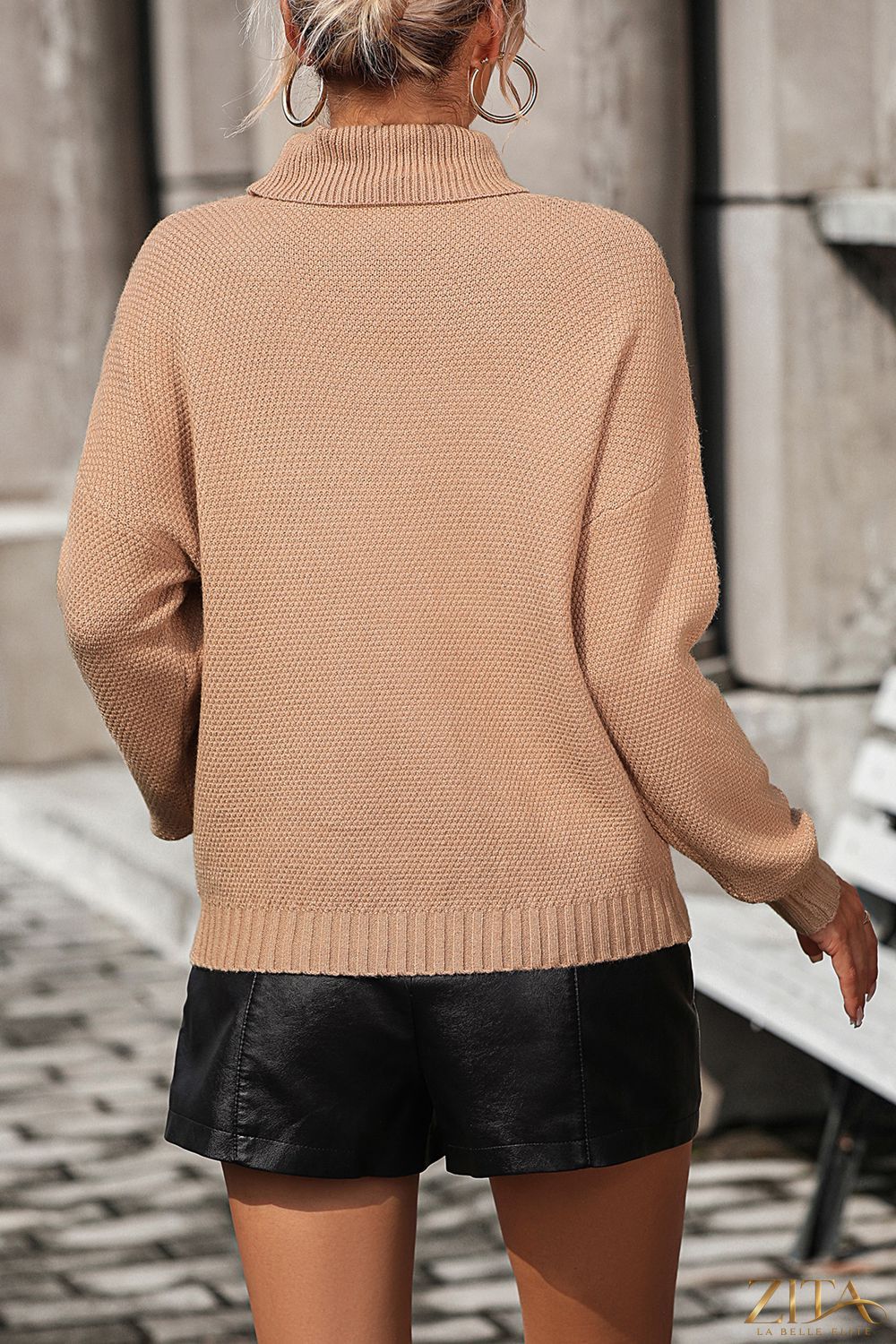 Trendsi turtle neck long sleeve pullover sweater with tassel front, soft knit fabric, stylish and cozy for fall and winter wear.