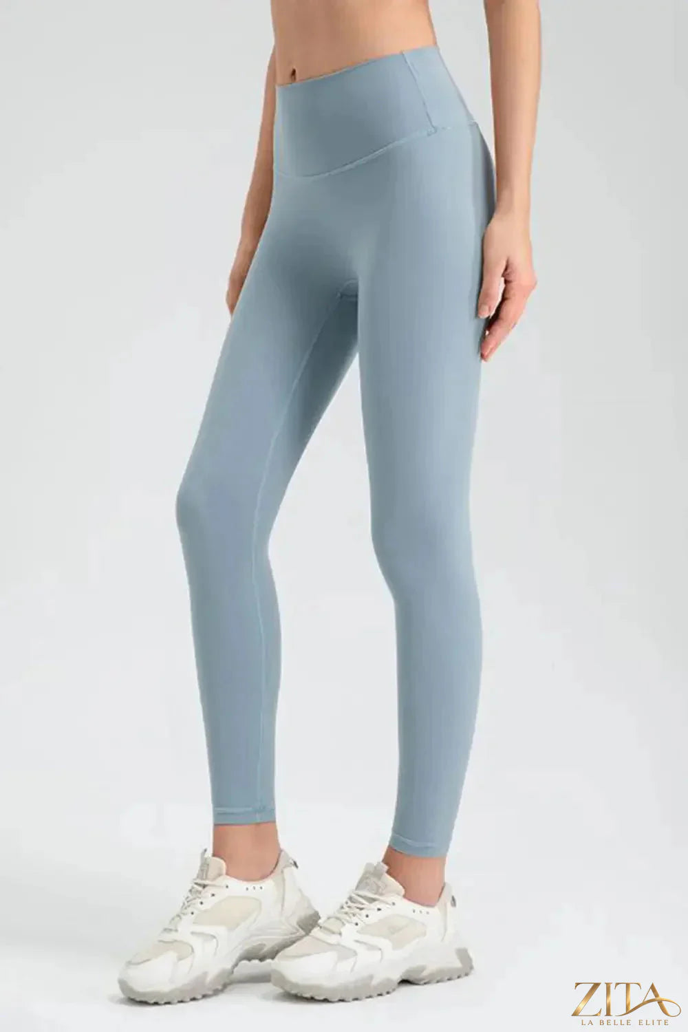 Trendsi wide waistband sport leggings in black, featuring a high-rise fit and stretchy fabric for activewear and casual wear.