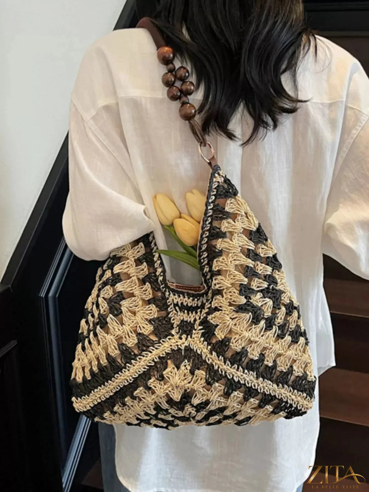 Zita La Belle Elite crochet hobo handbag with woven texture and shoulder strap, stylish accessory for casual or boho outfits.