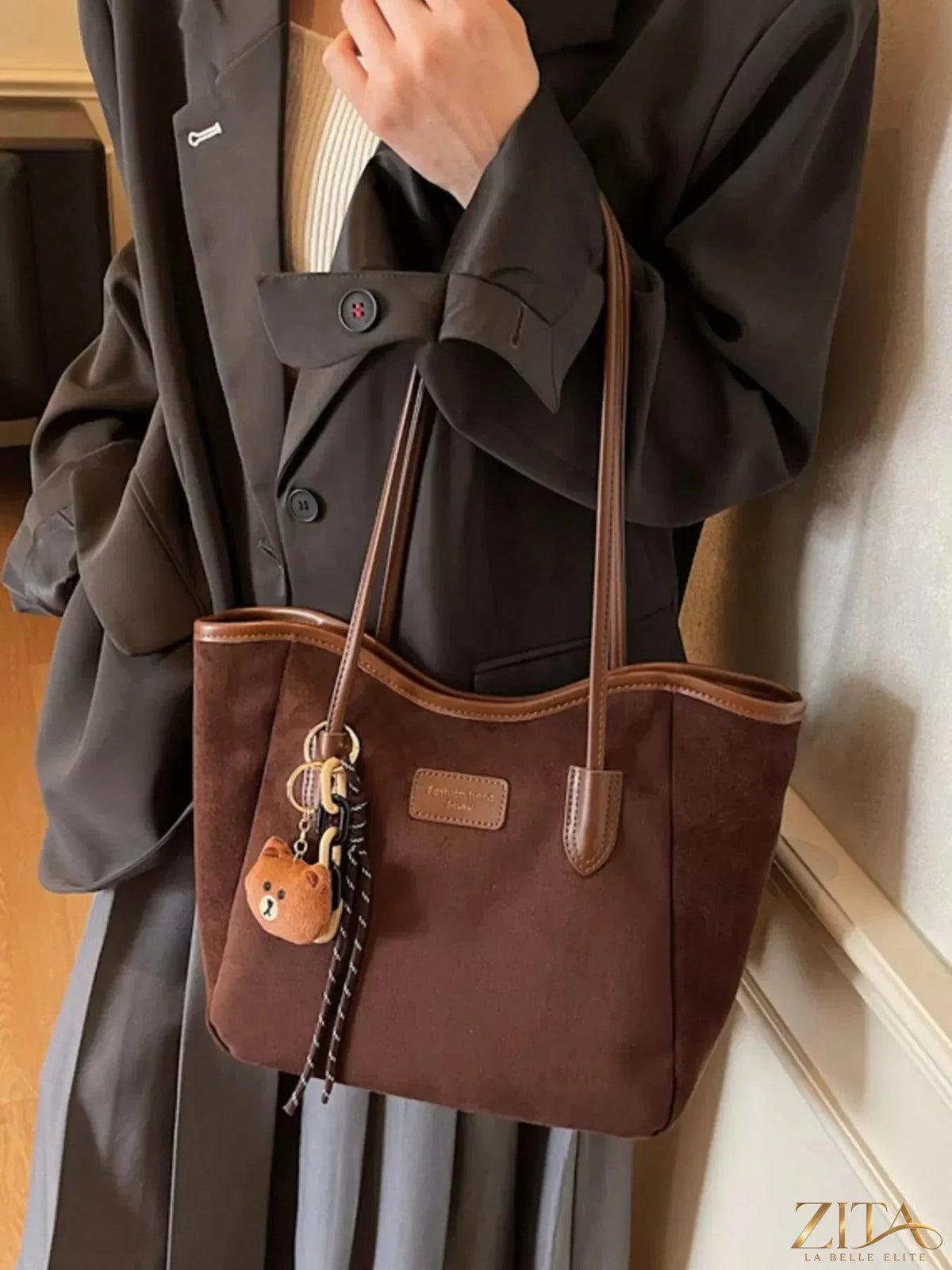 Zita La Belle Elite suede casual tote bag with sturdy handles and minimalist design, perfect for everyday use.