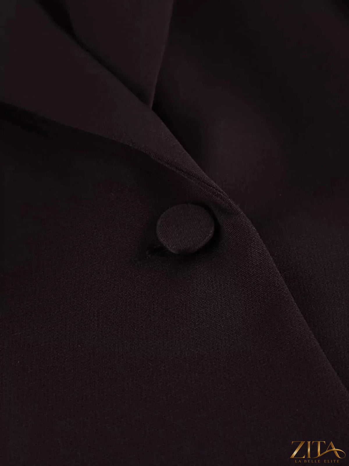 Zita La Belle Elite one-button blazer and wide-leg pants set, stylish tailored suit with black fabric and sleek design.
