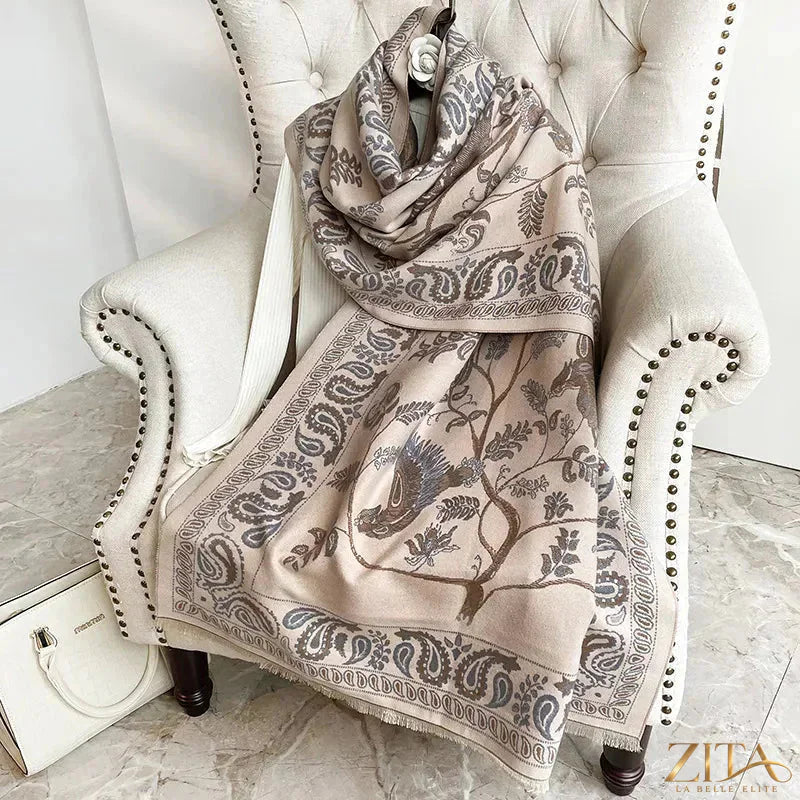Printed raw hem scarf by Zita La Belle Elite featuring a lightweight fabric and a stylish, casual design with a vibrant print.