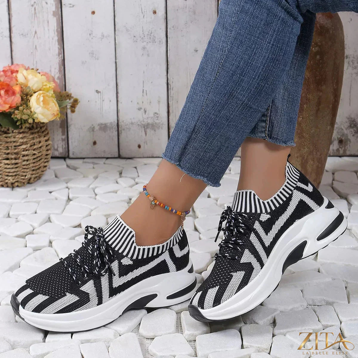 Zita La Belle Elite round toe platform sneakers with chunky sole and stylish design, shown in a side view.