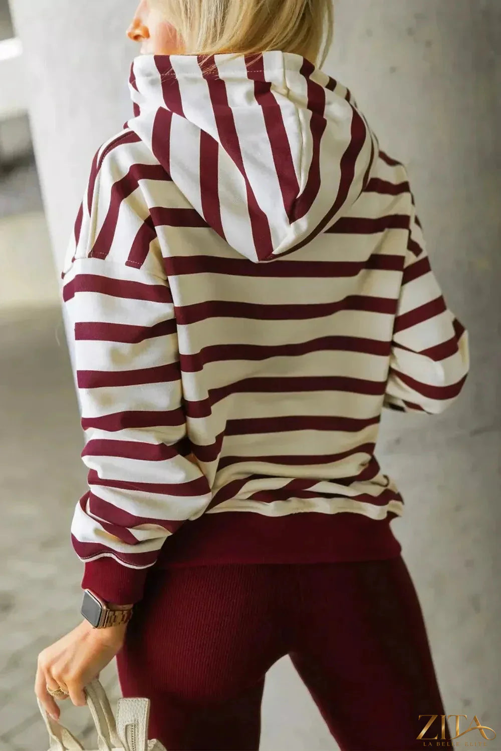 Zita La Belle Elite striped long sleeve hoodie and leggings set for girls, featuring colorful horizontal stripes and comfortable fit.