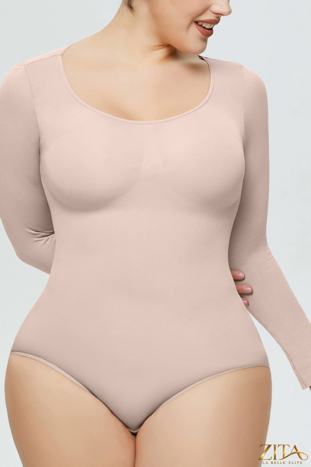 Zita La Belle Elite long sleeve shaping bodysuit in black, showcasing its fitted design and seamless construction.