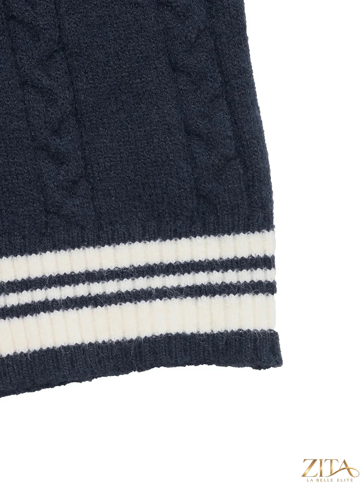 Zita La Belle Elite contrast striped V-neck sweater featuring bold horizontal stripes and a comfortable fit.