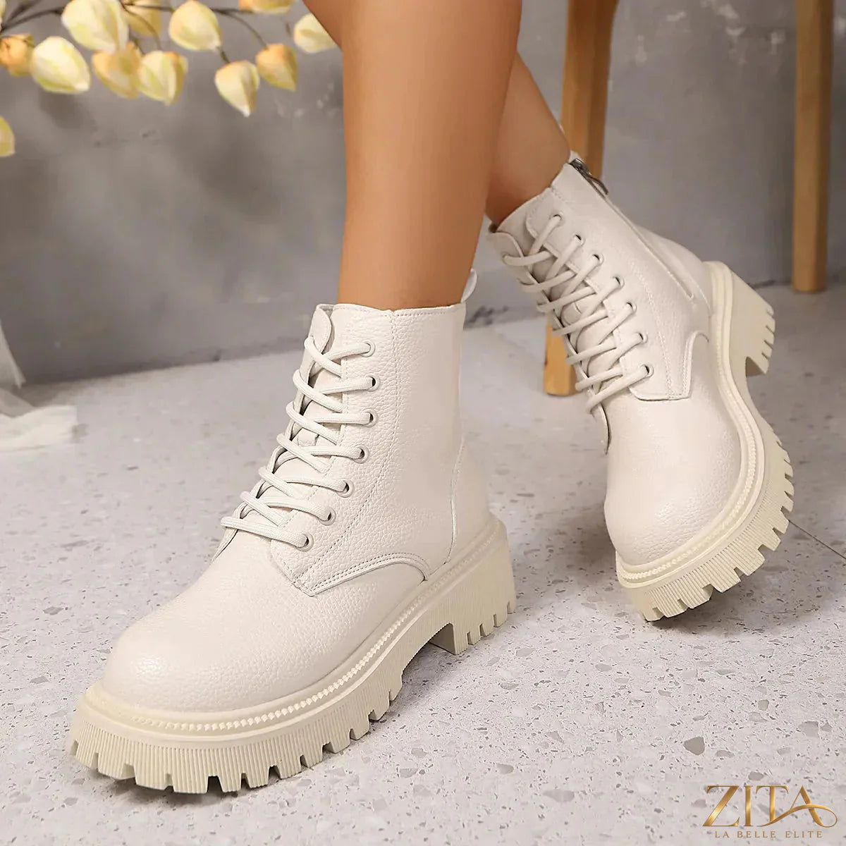 Zita La Belle Elite lace-up platform boots with chunky heels and black leather finish, stylish footwear for bold fashion statements.