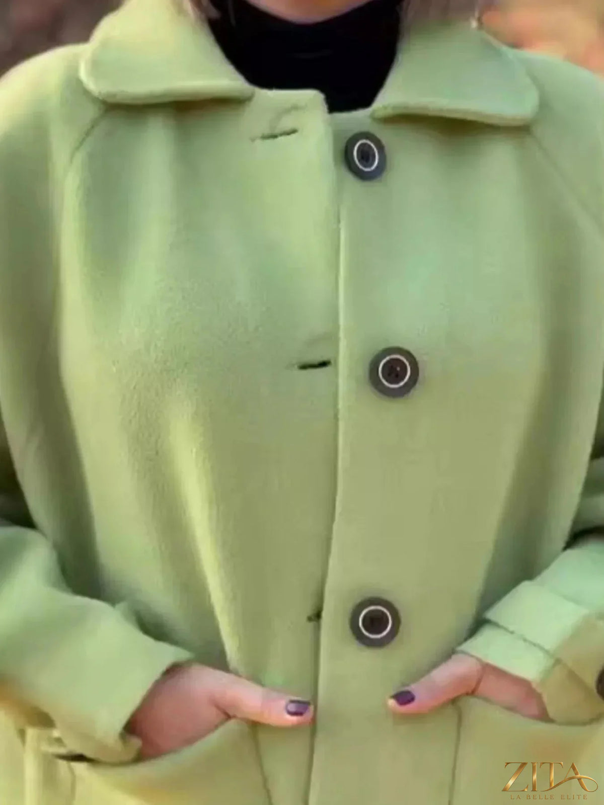 Plus size Zita La Belle Elite raglan sleeve coat with full button-front and cozy, stylish design in a full size fit.