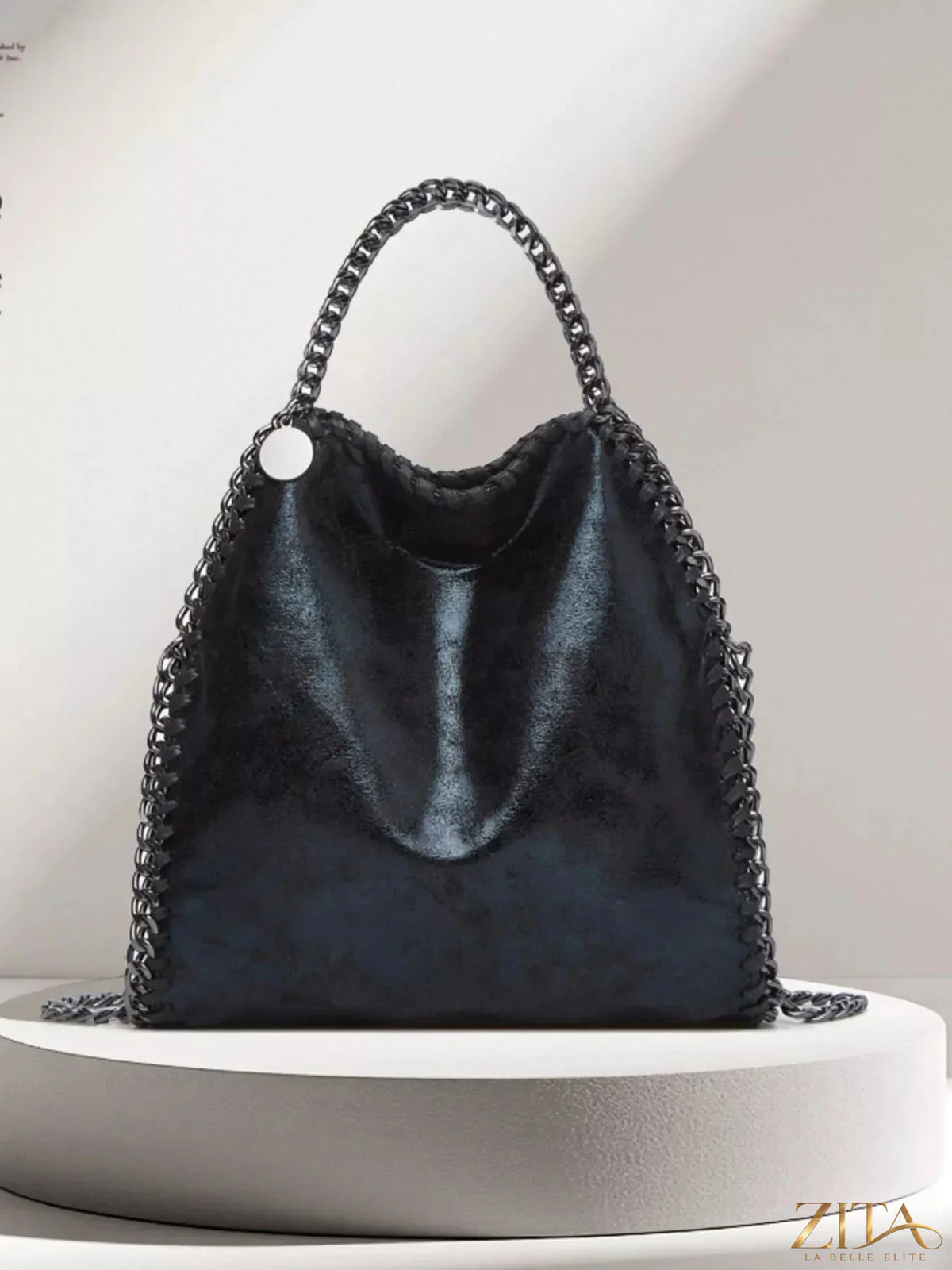 Zita La Belle Elite Chain Strap Slouchy Crossbody Bag with a soft leather finish and a stylish metal chain strap.