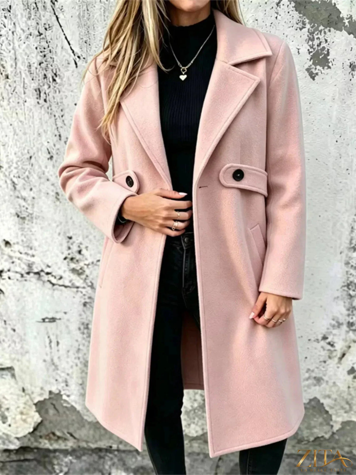 Plus size Zita La Belle Elite longline overcoat with lapel collar, full size overcoat featuring a stylish lapel design and comfortable fit.