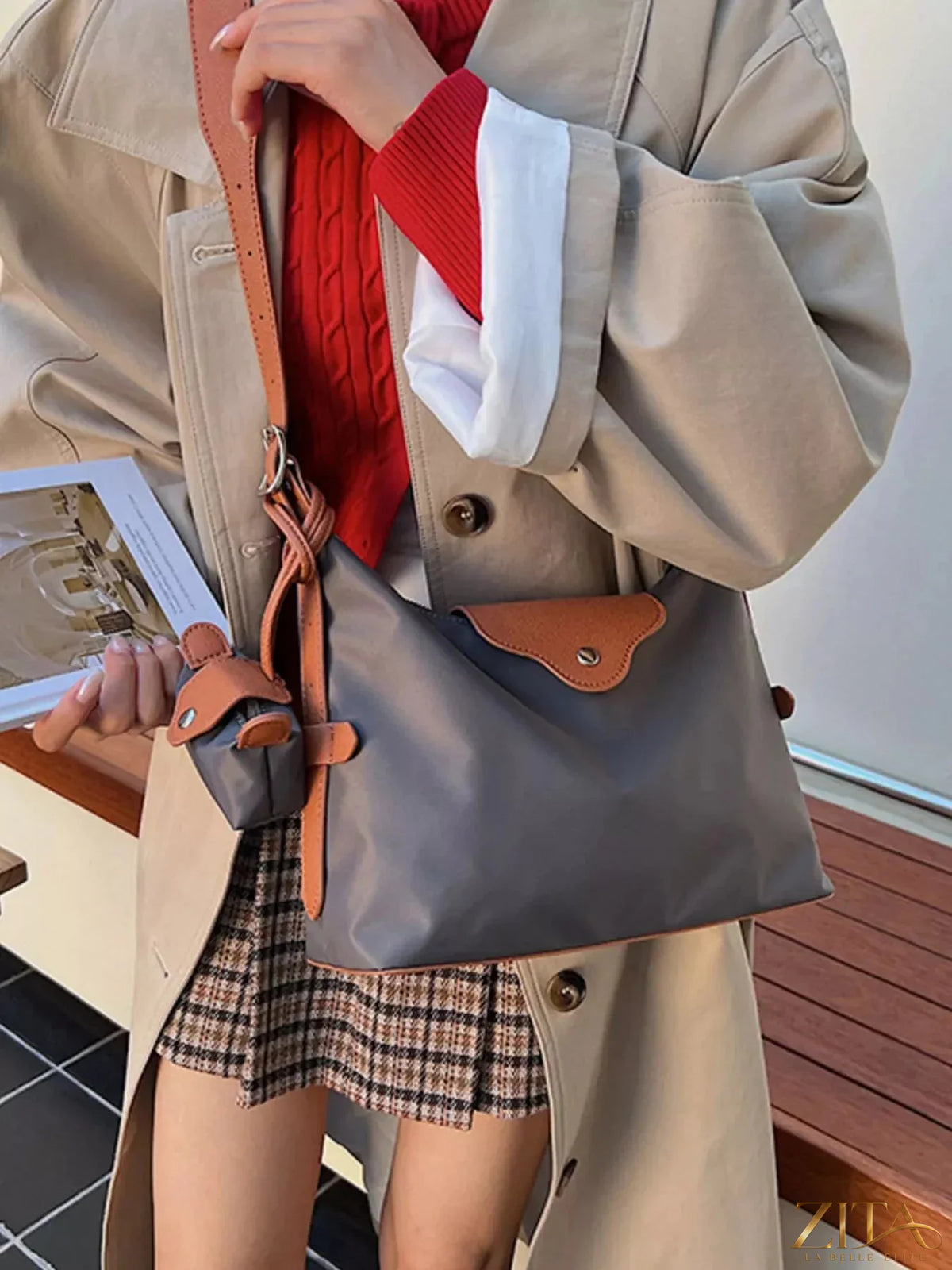 Zita La Belle Elite hobo crossbody bag with matching coin purse in brown leather, featuring adjustable strap and stylish design.