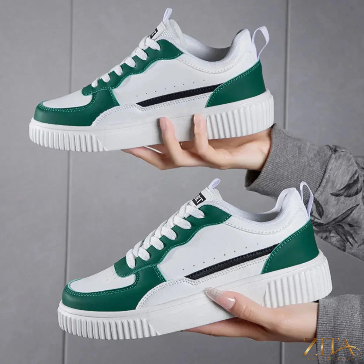Zita La Belle Elite lace-up contrast platform sneakers with chunky soles and stylish black and white design, front view.