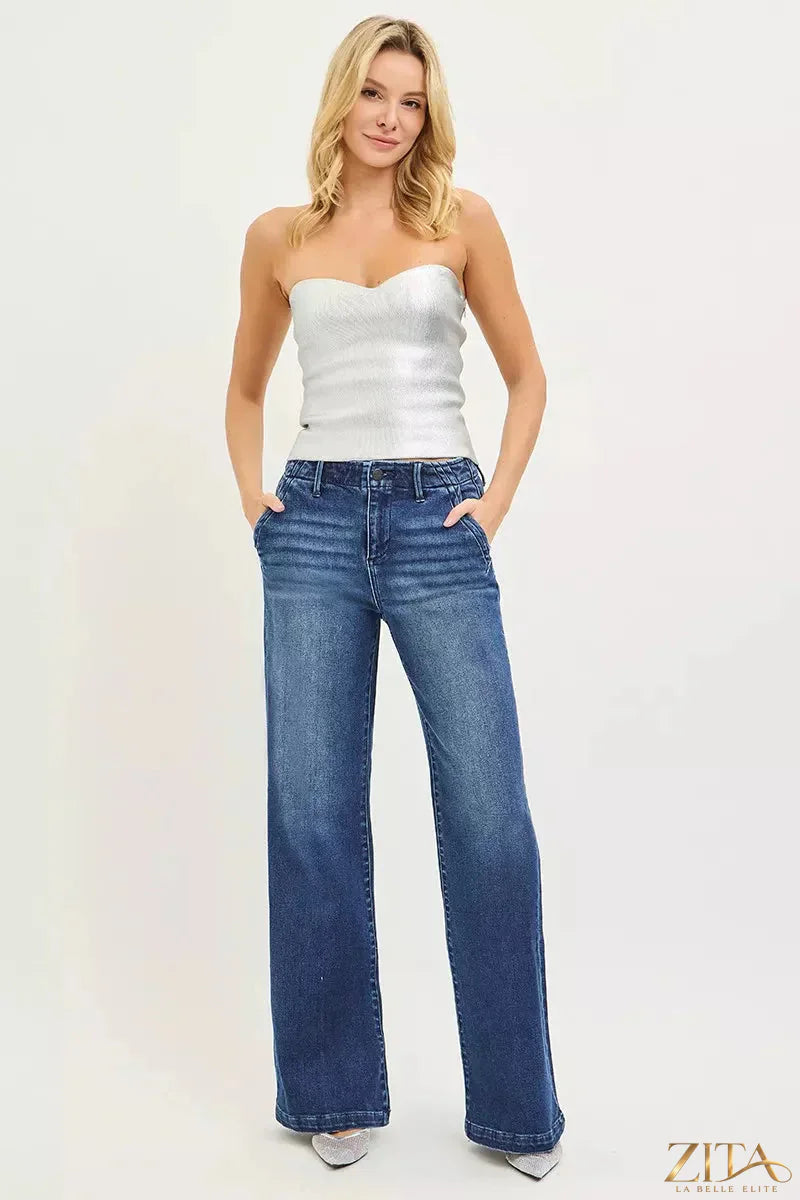 Zita La Belle Elite RISEN high-rise wide-leg jeans with slanted pockets, denim fabric, and a stylish relaxed fit.