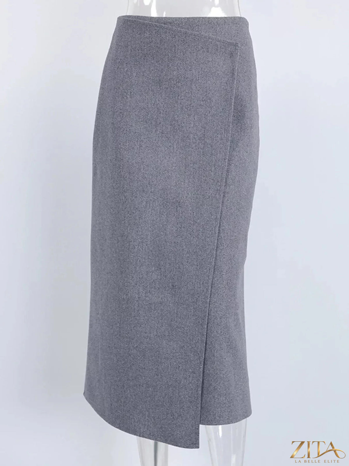 High-waisted wrap midi skirt by Trendsi, featuring a stylish design with a flattering fit and versatile length.